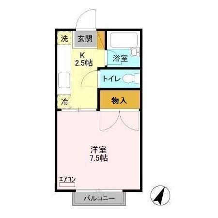 サニーヒルズ薬師台B(1K/1階)の間取り写真