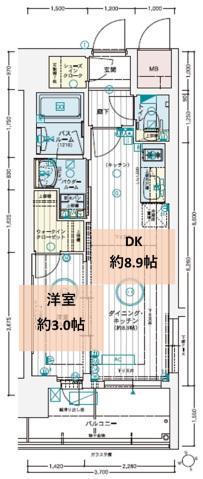 エステムコート広島国泰寺(1DK/2階)の間取り写真