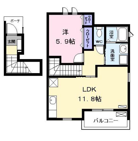 ラフィネH(1LDK/2階)の間取り写真