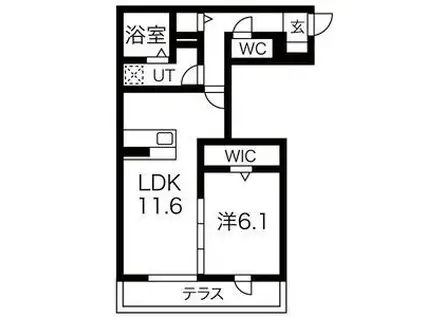 ザ・アパートメント谷上(1LDK/1階)の間取り写真