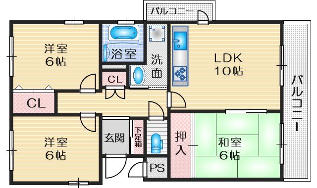 グランエスト江坂(3LDK/2階)の間取り写真