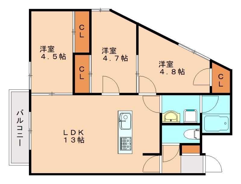 リーフ志免(2LDK/3階)の間取り写真