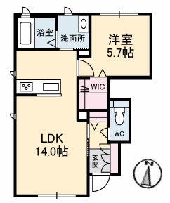 ペイトンプレイスA棟(1LDK/1階)の間取り写真
