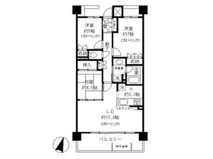 東山公園レジデンス(3LDK/5階)の間取り写真