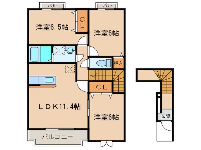 カーサ花水木(3LDK/2階)の間取り写真
