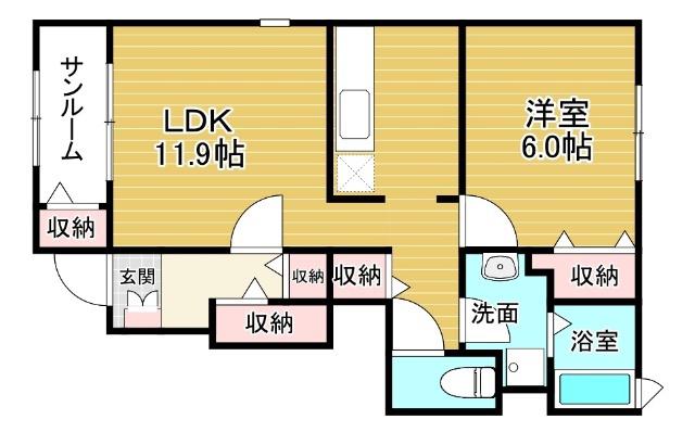 ベルローズA(1LDK/1階)の間取り写真