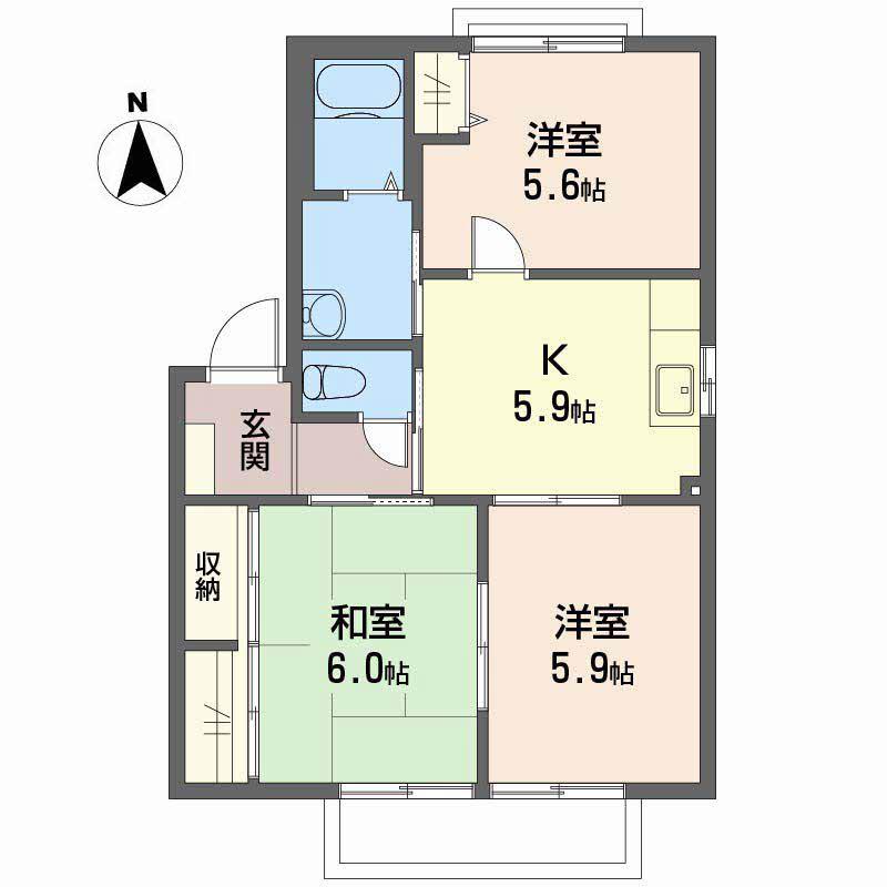 ハイツ岩郷 A棟(3K/2階)の間取り写真