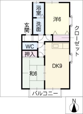 名鉄瀬戸線 三郷駅(愛知) 徒歩6分 2階建 築28年(2DK/2階)の間取り写真