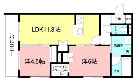 ラ カーザ ドルチェ(2LDK/2階)の間取り写真