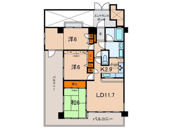 サンビルダー城ノ下(3LDK/1階)の間取り写真