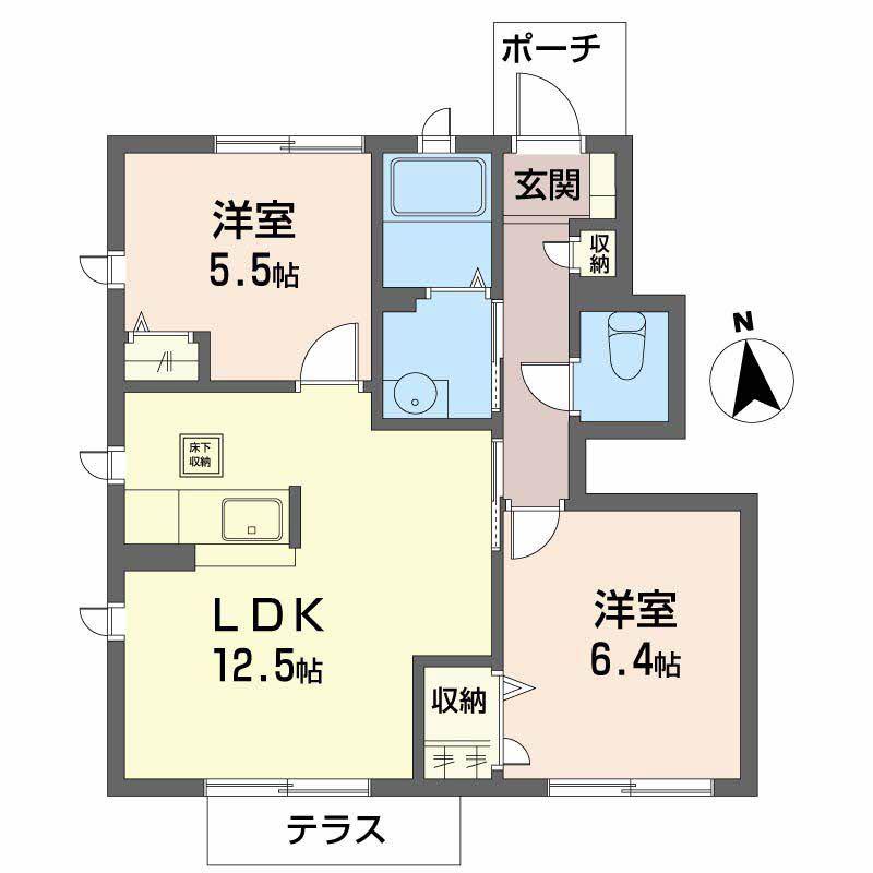 ヴィラ天神崎(2LDK/1階)の間取り写真