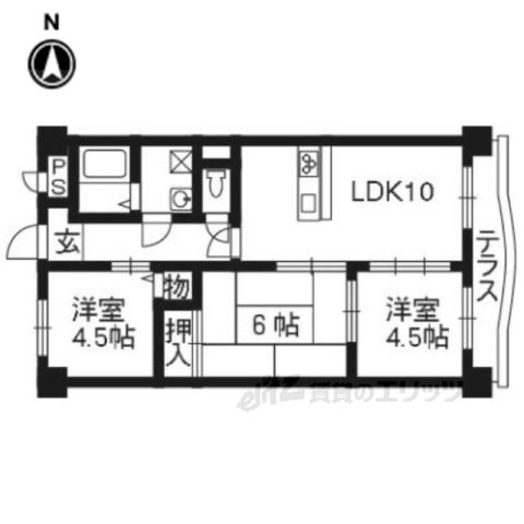 アネーロ長岡京(3LDK/1階)の間取り写真