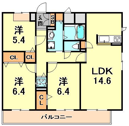 シンフォニエッタ西岡本(3LDK/3階)の間取り写真