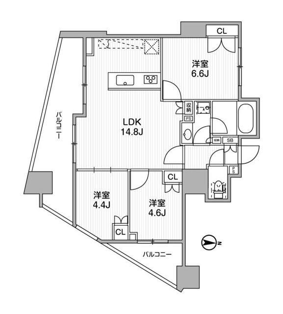 ディームス蔵前AVENUE(3LDK/12階)の間取り写真
