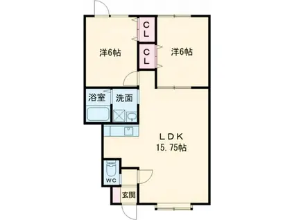 ウインドワード(2LDK/1階)の間取り写真