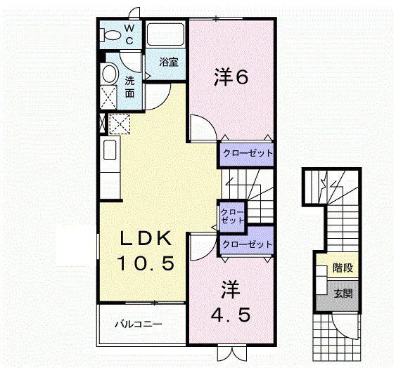 メロディオーソ B(2LDK/2階)の間取り写真