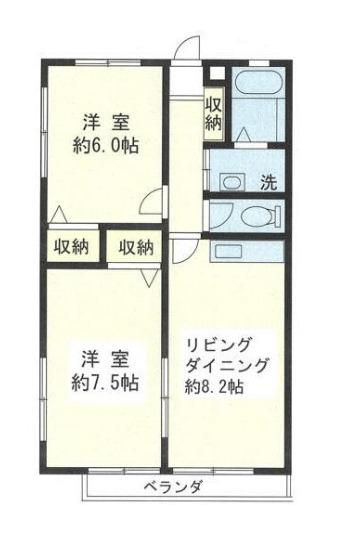 セナリオコート蘇我(2LDK/2階)の間取り写真