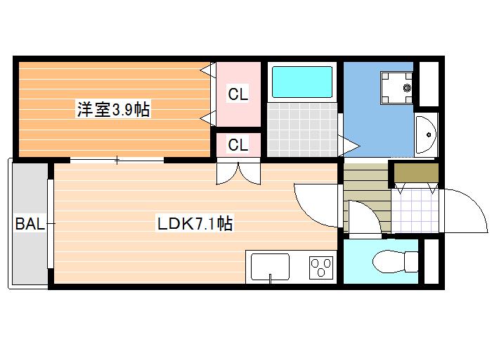 エレガンス藤井寺(1LDK/1階)の間取り写真