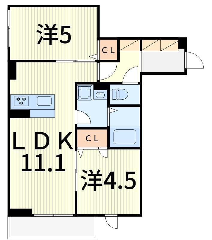セレスティア細田B(2LDK/3階)の間取り写真
