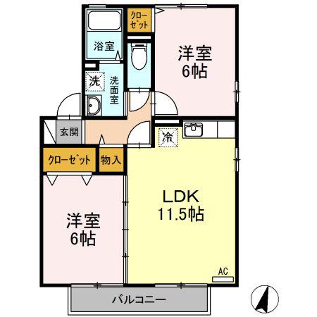 ボナール(2LDK/2階)の間取り写真