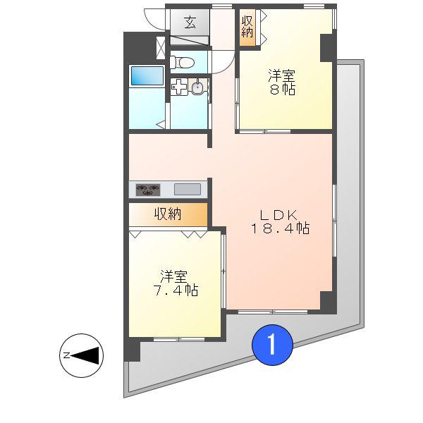 ベルドミール橘(2LDK/4階)の間取り写真