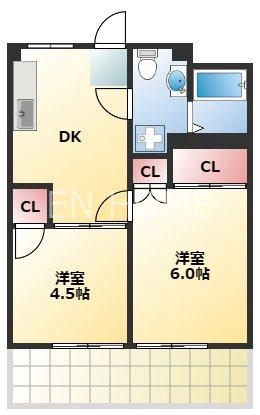 ヴィラ真田山(2DK/5階)の間取り写真