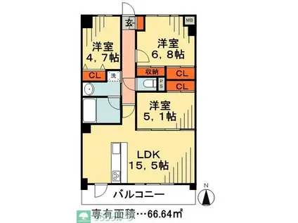 クレール大洲(3LDK/3階)の間取り写真