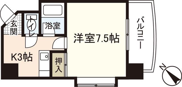 アーバン田部III(1K/4階)の間取り写真