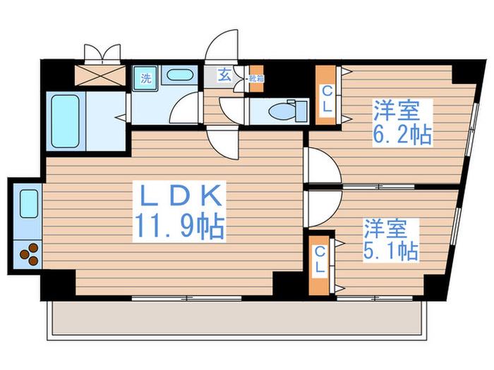 リバーサイドイケガメ(2LDK/4階)の間取り写真