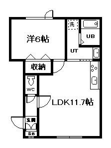 クレセント(1DK/1階)の間取り写真