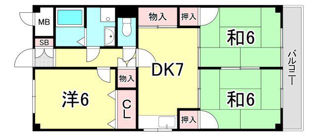ヴィエント信和(3DK/3階)の間取り写真