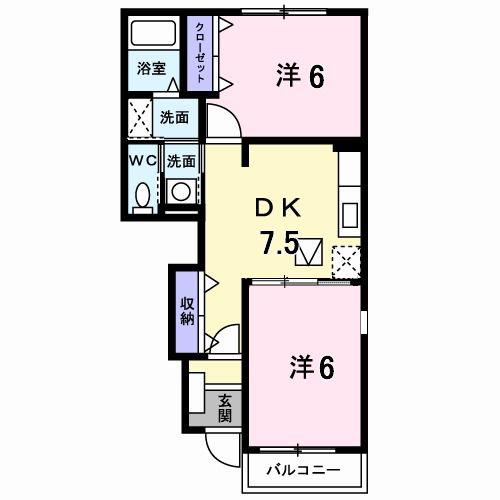 ニューグランツI(2DK/1階)の間取り写真