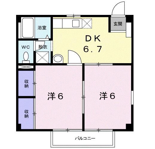リバ-サイド矢作(2DK/1階)の間取り写真