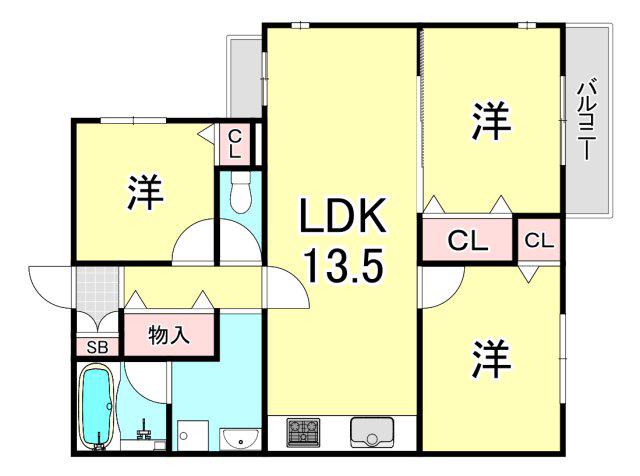 夙川アネックス(3LDK/2階)の間取り写真