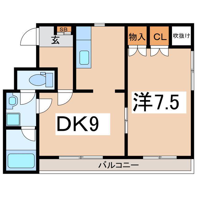 パラッツォ城東(1DK/2階)の間取り写真