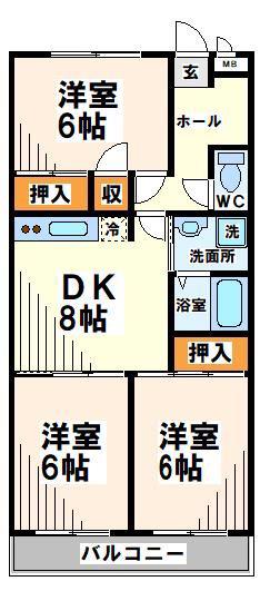 コーポカナイ(3LDK/2階)の間取り写真