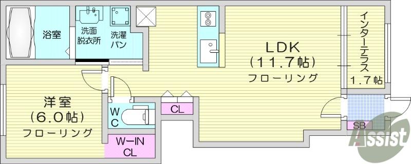 美田園1丁目アパート工事(1LDK/1階)の間取り写真