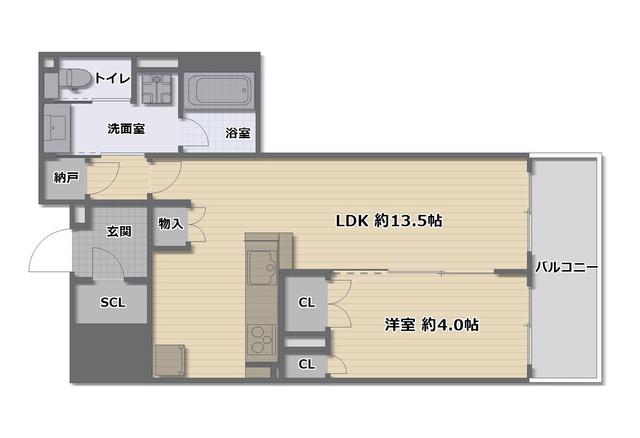 ワコーレ大阪新町タワーレジデンス(1LDK/8階)の間取り写真