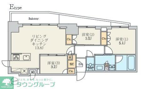 クレストコート北千住レジデンス(3LDK/9階)の間取り写真