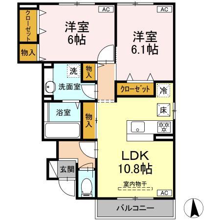 ルピーノ B(2LDK/1階)の間取り写真