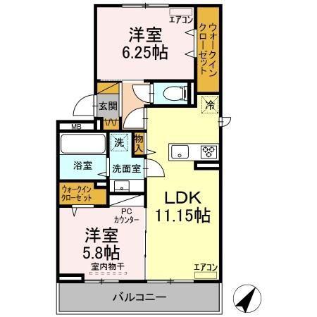 リビングタウン春日(2LDK/2階)の間取り写真