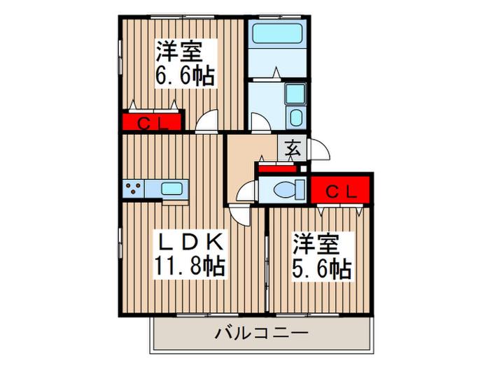 くららハイツB(2LDK/2階)の間取り写真