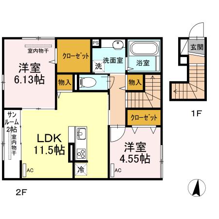 グレイスパール平和台(2LDK/2階)の間取り写真