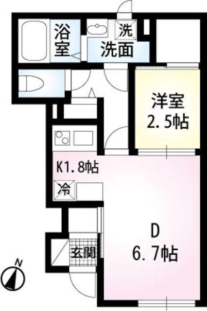 ライフコア東林間(1DK/1階)の間取り写真