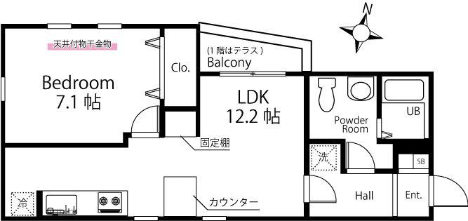 ハーミットクラブハウス トゥギャザー横浜和田町(1LDK/2階)の間取り写真