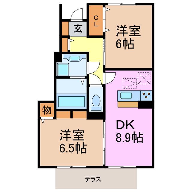 グレイス鶴が沢 A棟(2DK/1階)の間取り写真