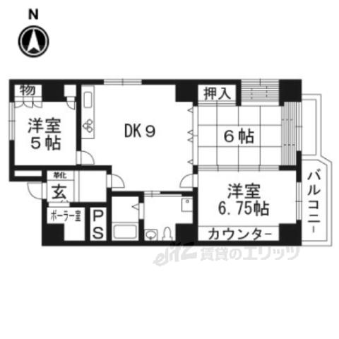 京都グランドハイツ611(3LDK/6階)の間取り写真