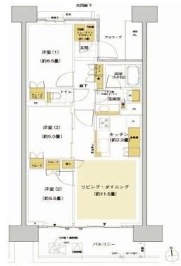 HARUMI FLAG SUN VILLAGE E棟(3LDK/3階)の間取り写真