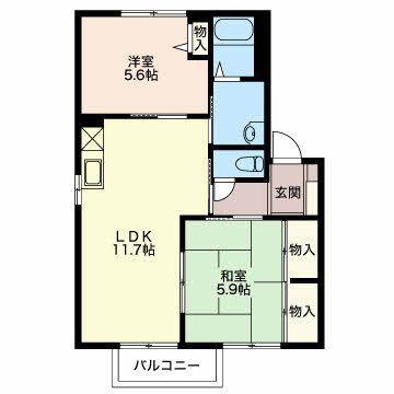 リバーウエストD棟(2LDK/2階)の間取り写真