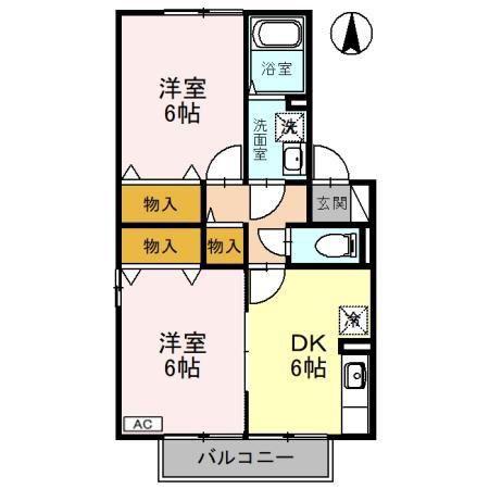 プロシードF(2DK/2階)の間取り写真
